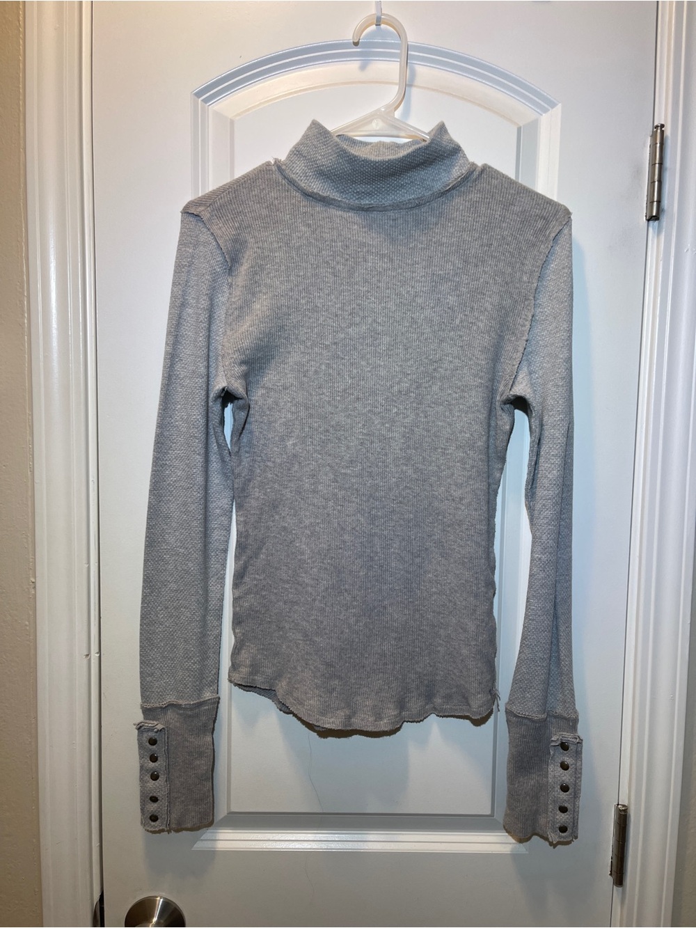 We The Free Heather Gray Ribbed Turtleneck with Button Cuffs